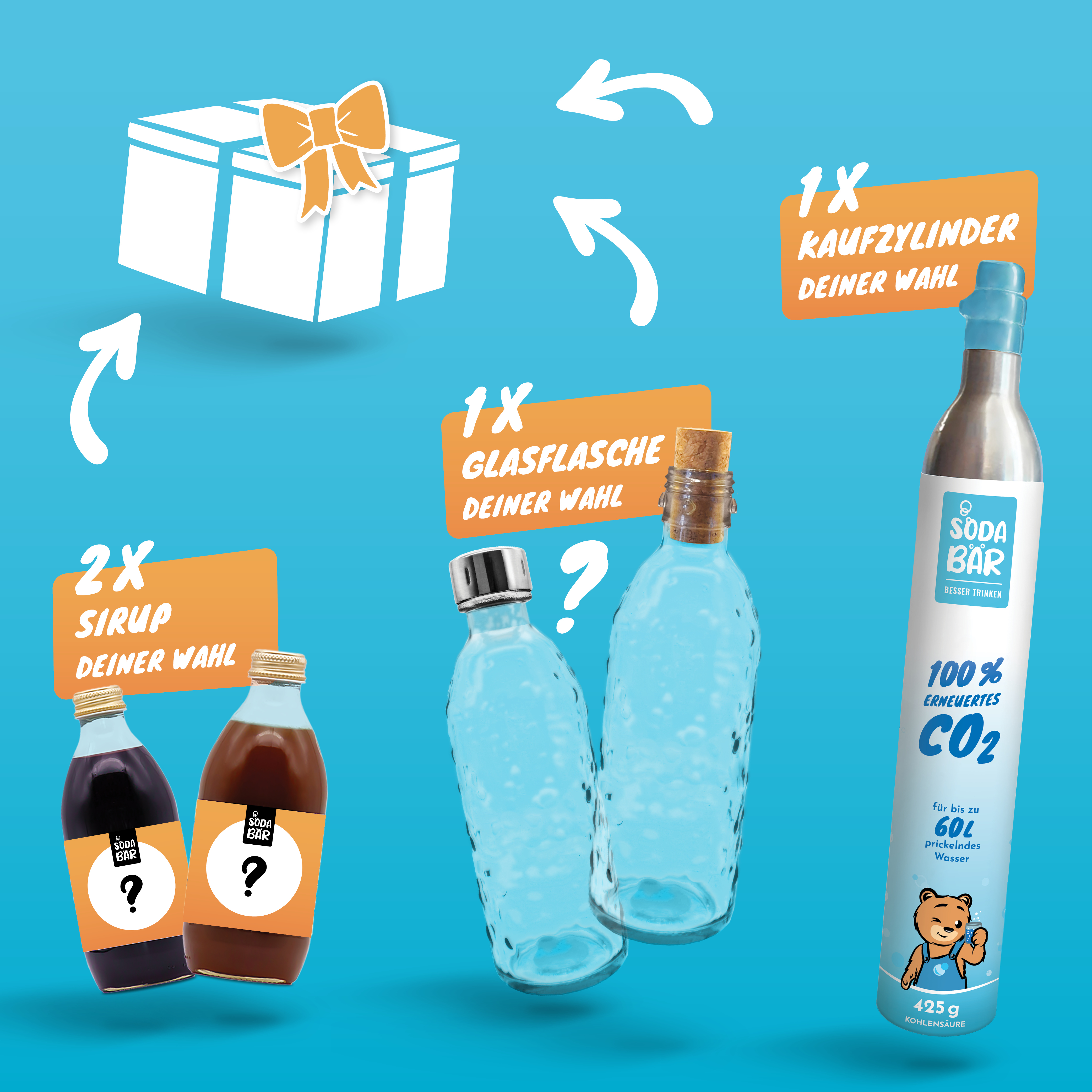 Geschenkbox #2: Zylinder / Glasflasche/ 2xSirup