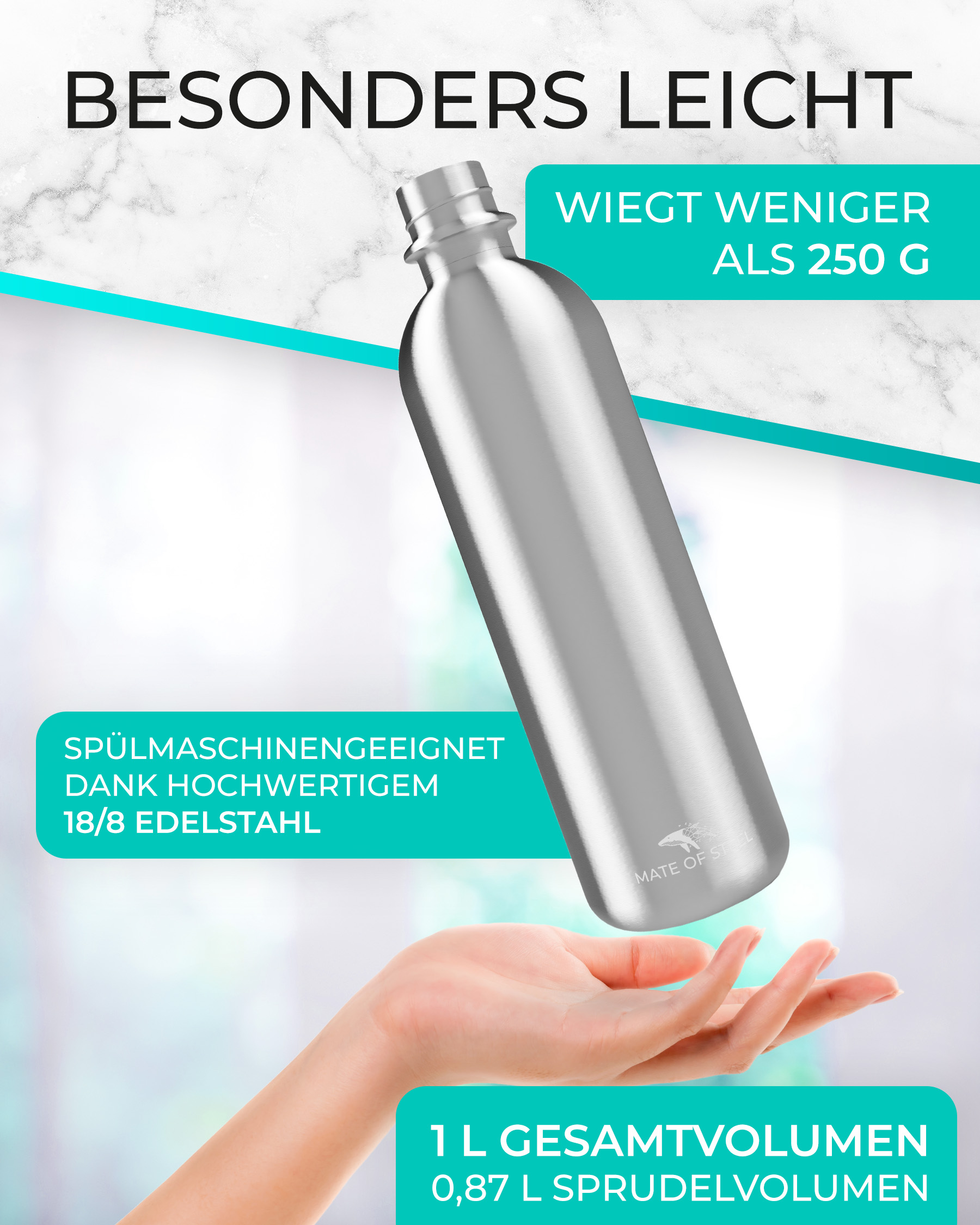 MATE OF STEEL - Moby-Dick - 1.0L Edelstahl-Flasche für SodaStream