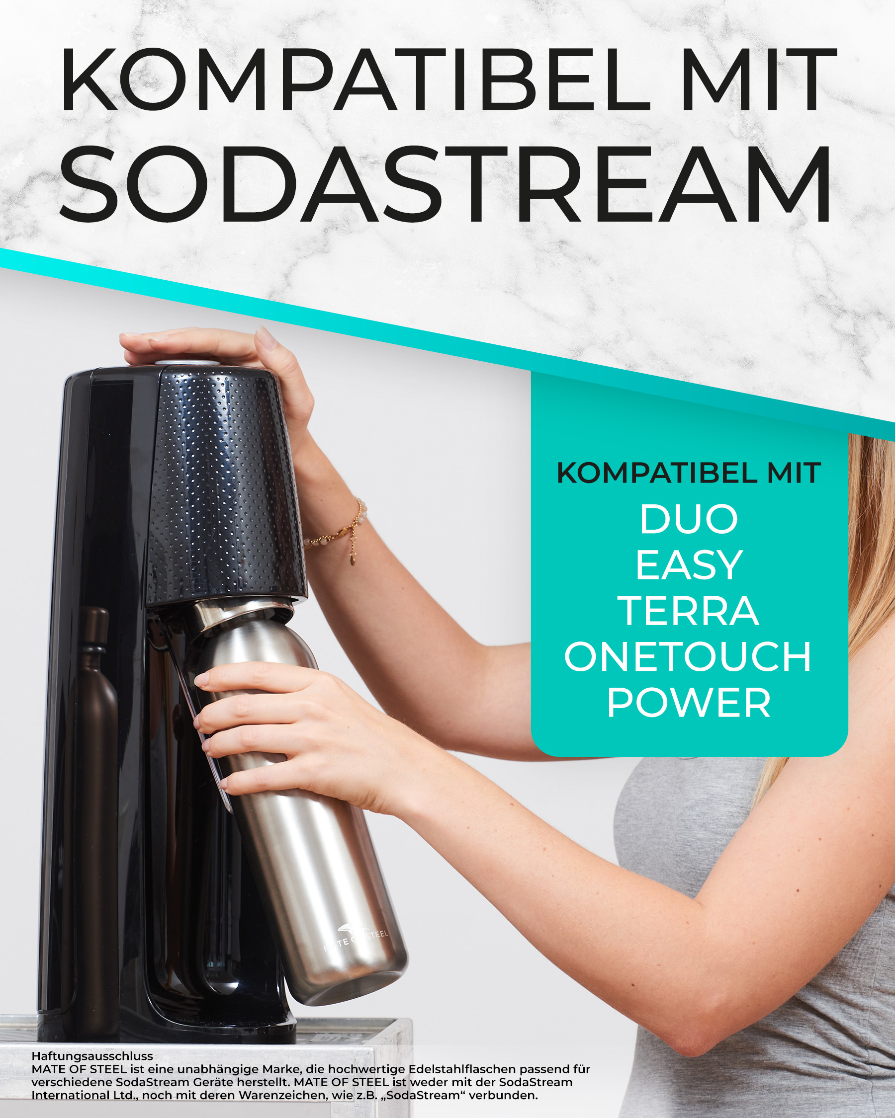 MATE OF STEEL - Dory - 0.8L Isolier-Edelstahl-Flasche für SodaStream