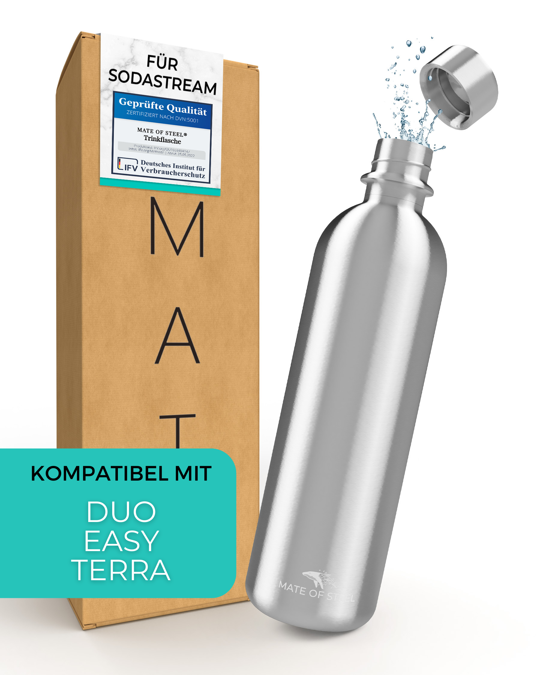 6er PACK - MATE OF STEEL - Dory - 0.8L Isolier-Edelstahl-Flasche